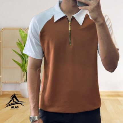 Half Zip Polo T Shirt – Coffee