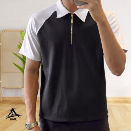 Half Zip Polo T Shirt - Black