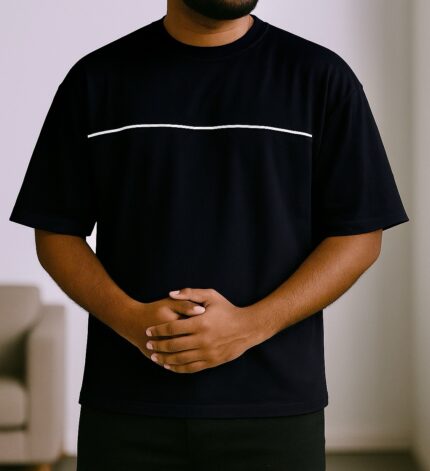 Oversized Drop Shoulder With Piping (Black)