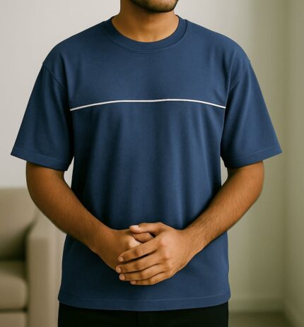 Oversized Drop Shoulder With Piping (Navy Blue)