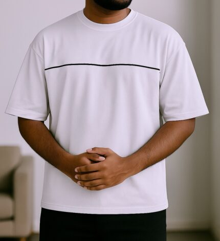 Oversized Drop Shoulder With Piping (White)