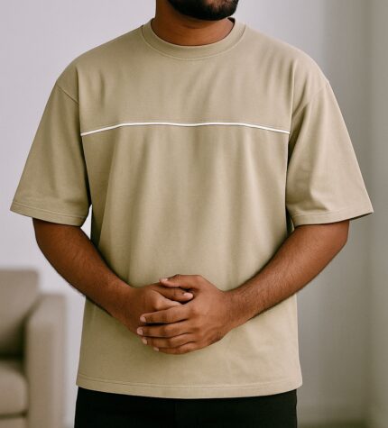 Oversized Drop Shoulder With Piping (Biscuit)
