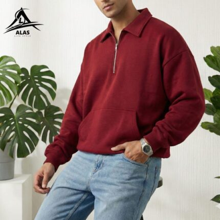 Oversized Boxy Quarter Zip - Marron